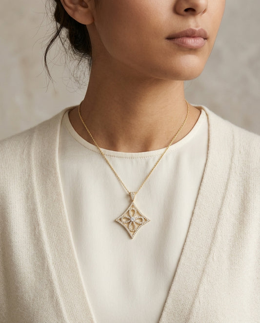 Diamond Pendant In 14k Yellow Gold (7/8 Ct. Tw.) — editorial close-up