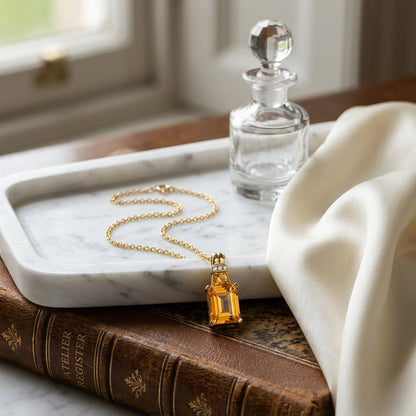 Citrine And Diamond Emerald Cut Pendant In 14k Yellow Gold (18-in Curb Chain) — atelier still life