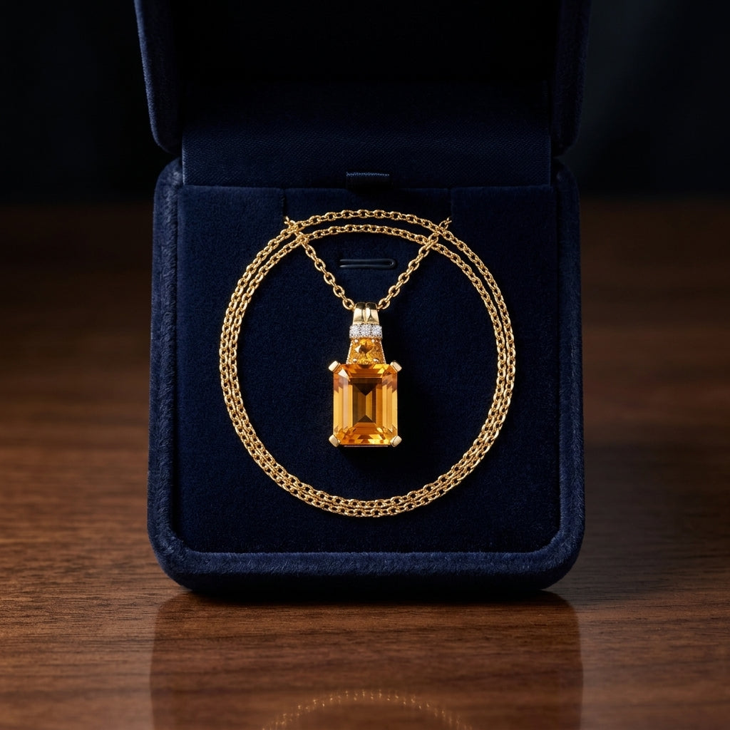 Citrine And Diamond Emerald Cut Pendant In 14k Yellow Gold (18-in Curb Chain) — gift presentation