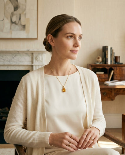 Citrine and Diamond Emerald Cut Pendant in 14k Yellow Gold (17-in Rolo Chain) — portrait full