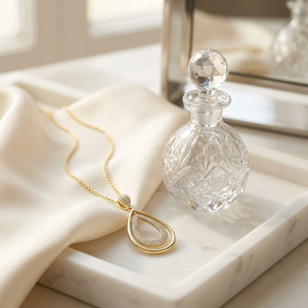 Diamond Double Oval Pendant In 14k Yellow Gold 18 Inch Length — marble silk