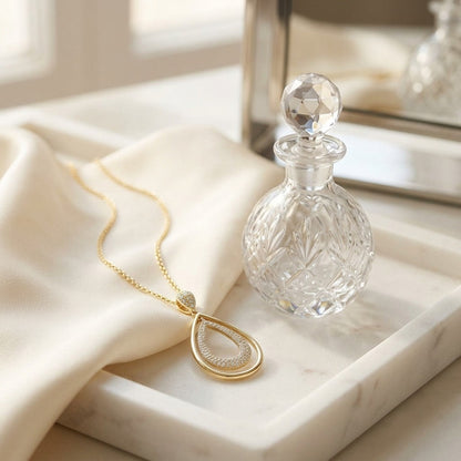 Diamond Double Oval Pendant In 14k Yellow Gold 18 Inch Length — marble silk