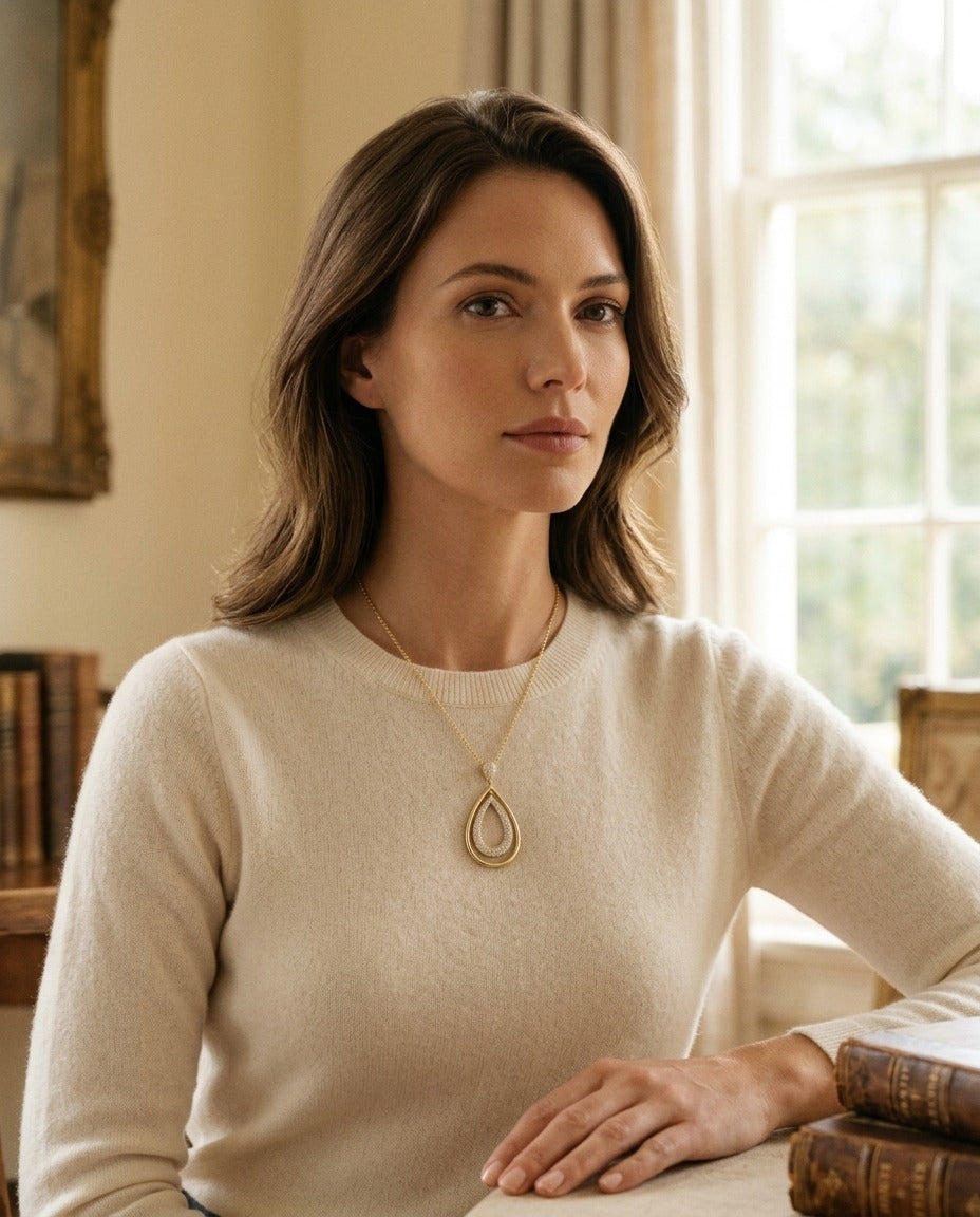 Diamond Double Oval Pendant In 14k Yellow Gold 18 Inch Length — portrait full