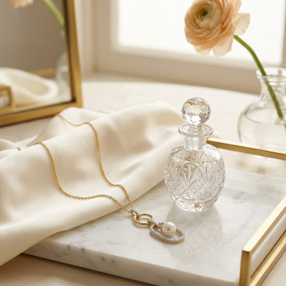 14k Yellow Gold Freshwater Pearl & Diamonds Pendant — marble silk
