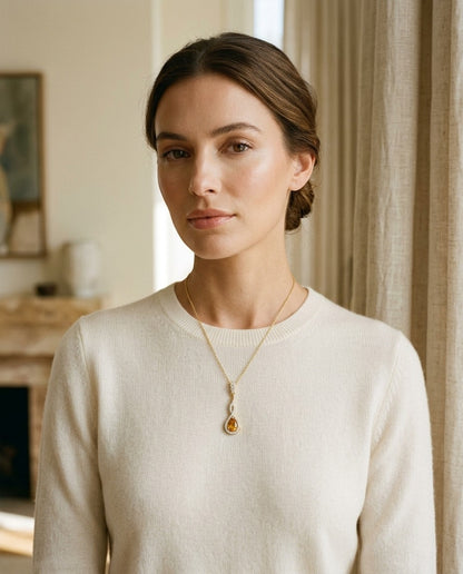 Citrine And Diamond Pendant In 14k Yellow Gold (1/4 Ct.tw.) — portrait close