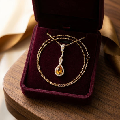 Citrine And Diamond Pendant In 14k Yellow Gold (1/4 Ct.tw.) — velvet box