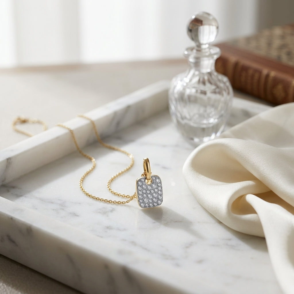 Petite Diamond Pave Dog Tag Pendant In 14k Yellow Gold (1/5 Ct.tw.) — atelier still life