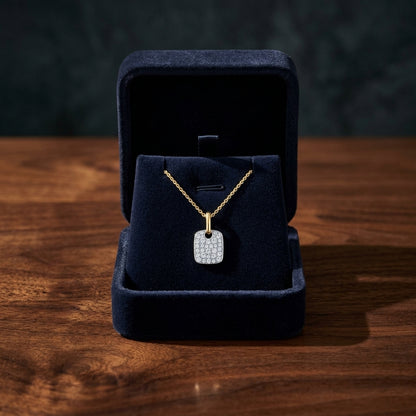 Petite Diamond Pave Dog Tag Pendant In 14k Yellow Gold (1/5 Ct.tw.) — gift presentation