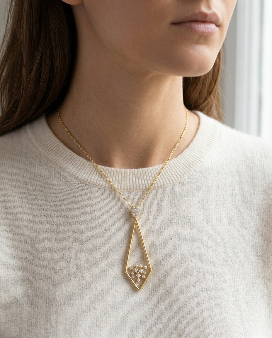 Diamond Pave Elongated Diamond Shaped Pendant In 14k Yellow Gold (1/3 Ct.tw.) — editorial close-up