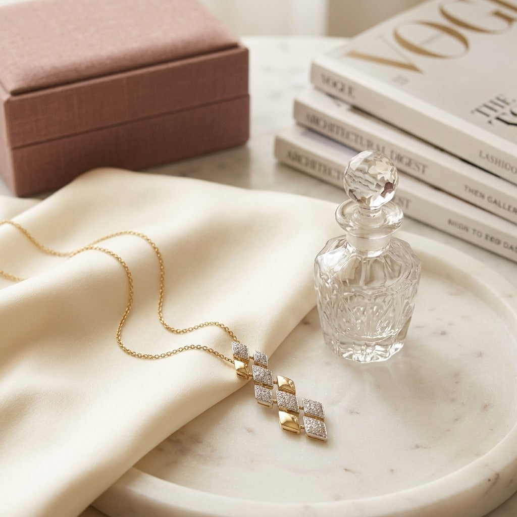 Floating Multi Diamond Shape Pendant — marble silk
