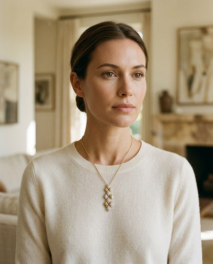 Floating Multi Diamond Shape Pendant — portrait close