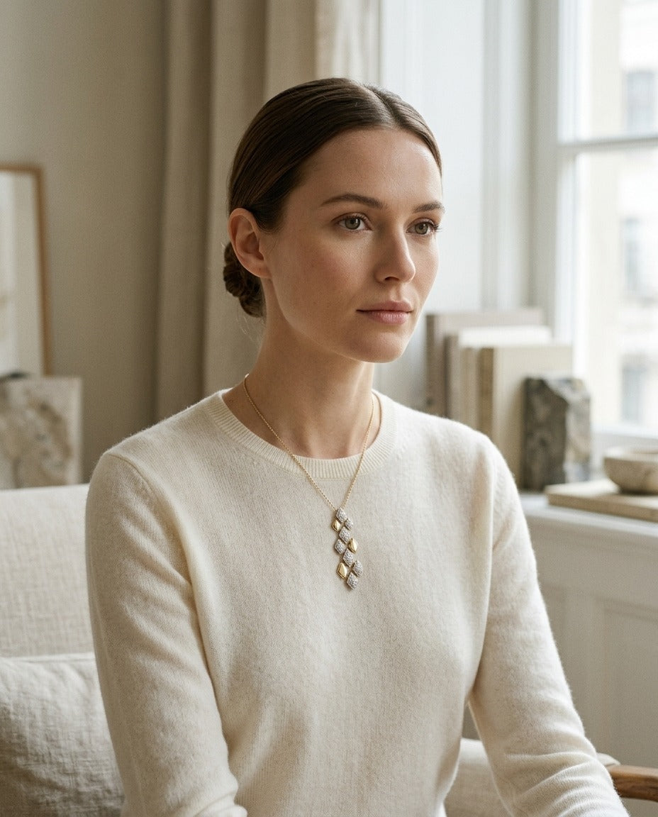 Floating Multi Diamond Shape Pendant — portrait full