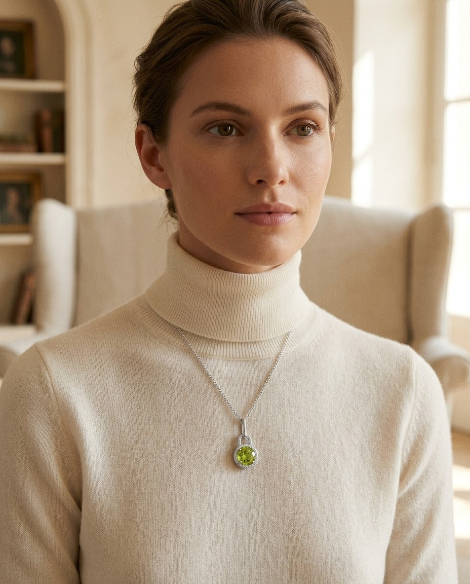 Blue Topaz and Diamond Round Halo Doorknocker Dangle Pendant in 14kw Yellow Gold (7mm), 17-Inch Chain — portrait close