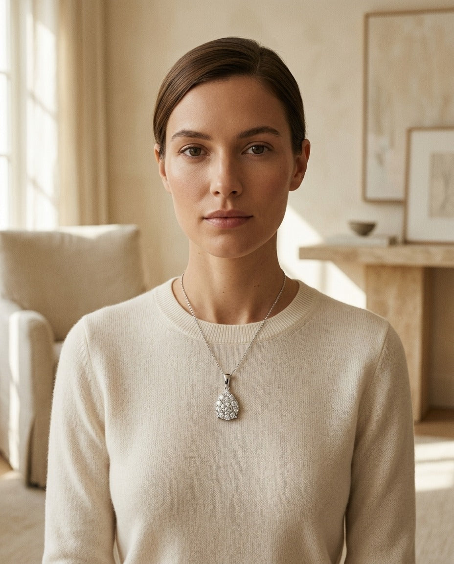 Diamond Pear Shape Cluster Solitaire Pendant in 14k Yellow Gold 3/8ctw with Adjustable Chain 16-17-18 Inch — portrait close