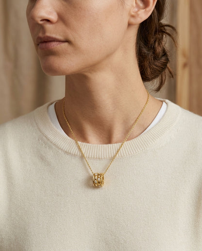 Diamond Barrel Pendant 1/6ctw 18-20 Inch Adj Chain in 14K Yellow Gold - lifestyle