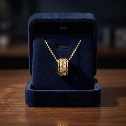 Diamond Barrel Pendant 1/6ctw 18-20 Inch Adj Chain in 14K Yellow Gold - presentation