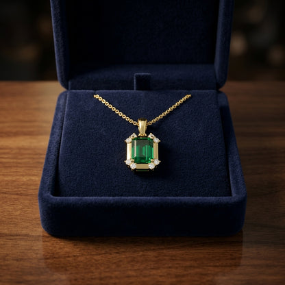 Created Emerald & Diamond Pendant 1/10ctw, 16-18 Adj Chain in 14K Yellow Gold - presentation
