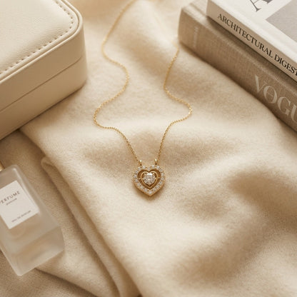 Diamond Heart Pendant in 14k Yellow Gold 3/8ctw 16-18 Inch Adjustable Cable Chain — textile flat lay