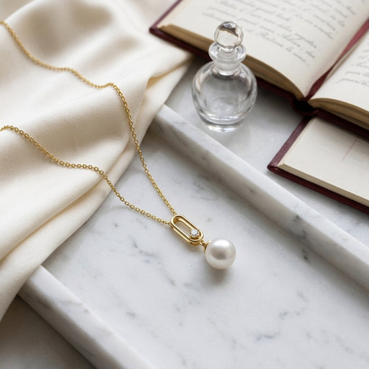 Freshwater Pearl & Diamond Pendant 1/12ctw Adjustable 16-18 Inch Chain in 14K Yellow Gold - editorial hero