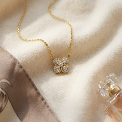 Diamond Clover Pendant in 14k Yellow Gold 1/2ctw — textile flat lay