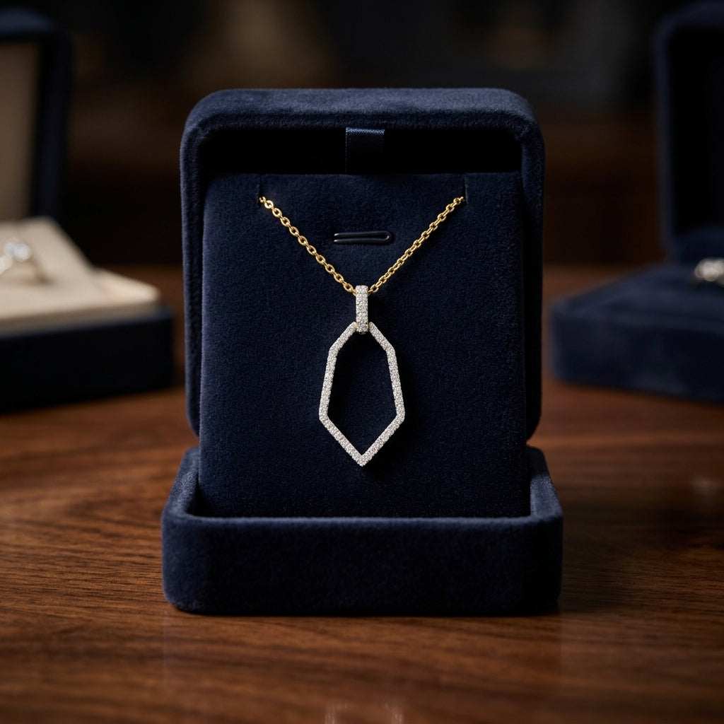 Diamond Open Kite Shield Pendant in 14k Yellow Gold 3/8ctw, 16-18 Inch Adjustable Cable Chain — gift presentation
