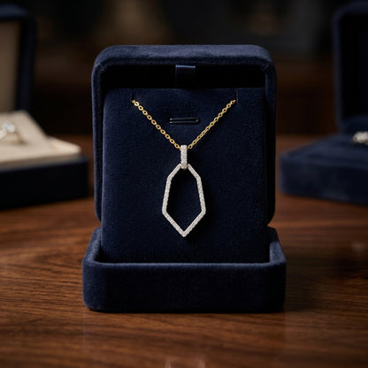 Diamond Open Kite Shield Pendant in 14k Yellow Gold 3/8ctw, 16-18 Inch Adjustable Cable Chain — gift presentation