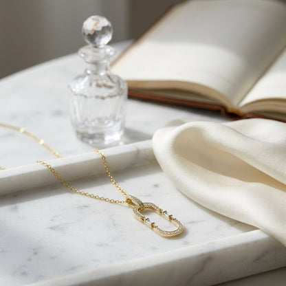 Round and Baguette Diamond Paper Clip Pendant in 14k Yellow Gold 1/3ctw — atelier still life