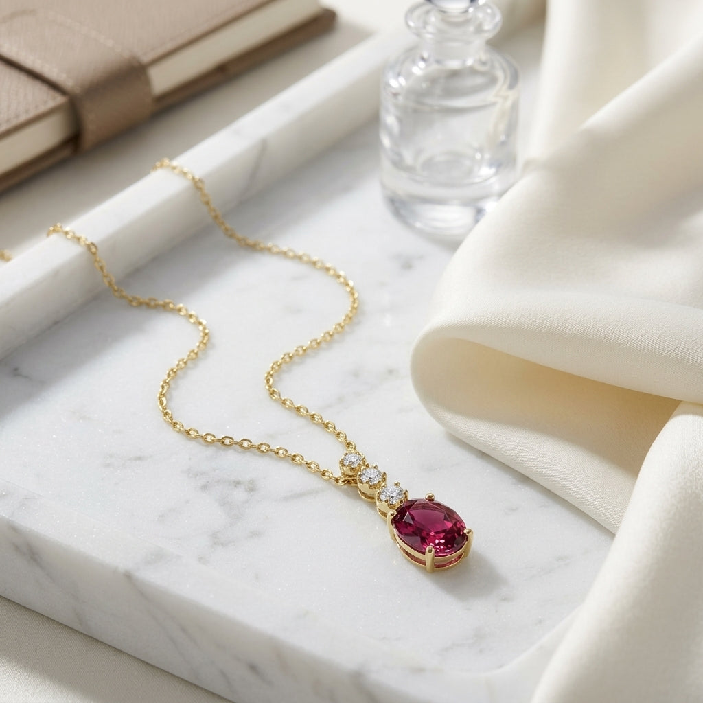 Rhodolite Garnet and Diamond Pendant in 14k Yellow Gold 0.09ctw — atelier still life