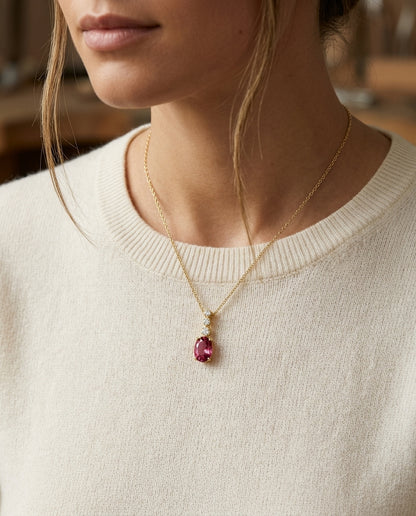 Rhodolite Garnet and Diamond Pendant in 14k Yellow Gold 0.09ctw — editorial close-up