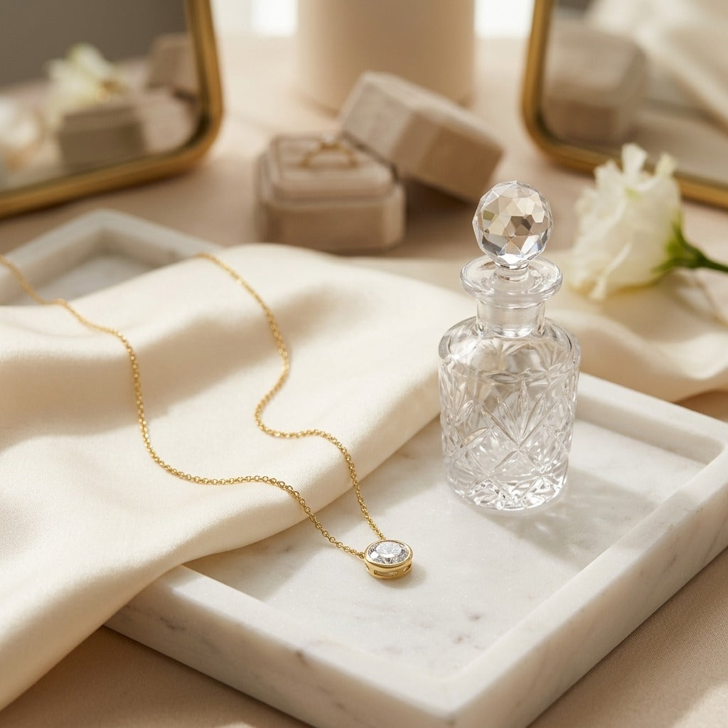 Round (Full Cut) Diamond Solitaire Pendant in a 14k Yellow Gold Bezel Slide Setting, 1ct. T.w. (J, Vs1) Gia with Paper Clip Chain — marble silk