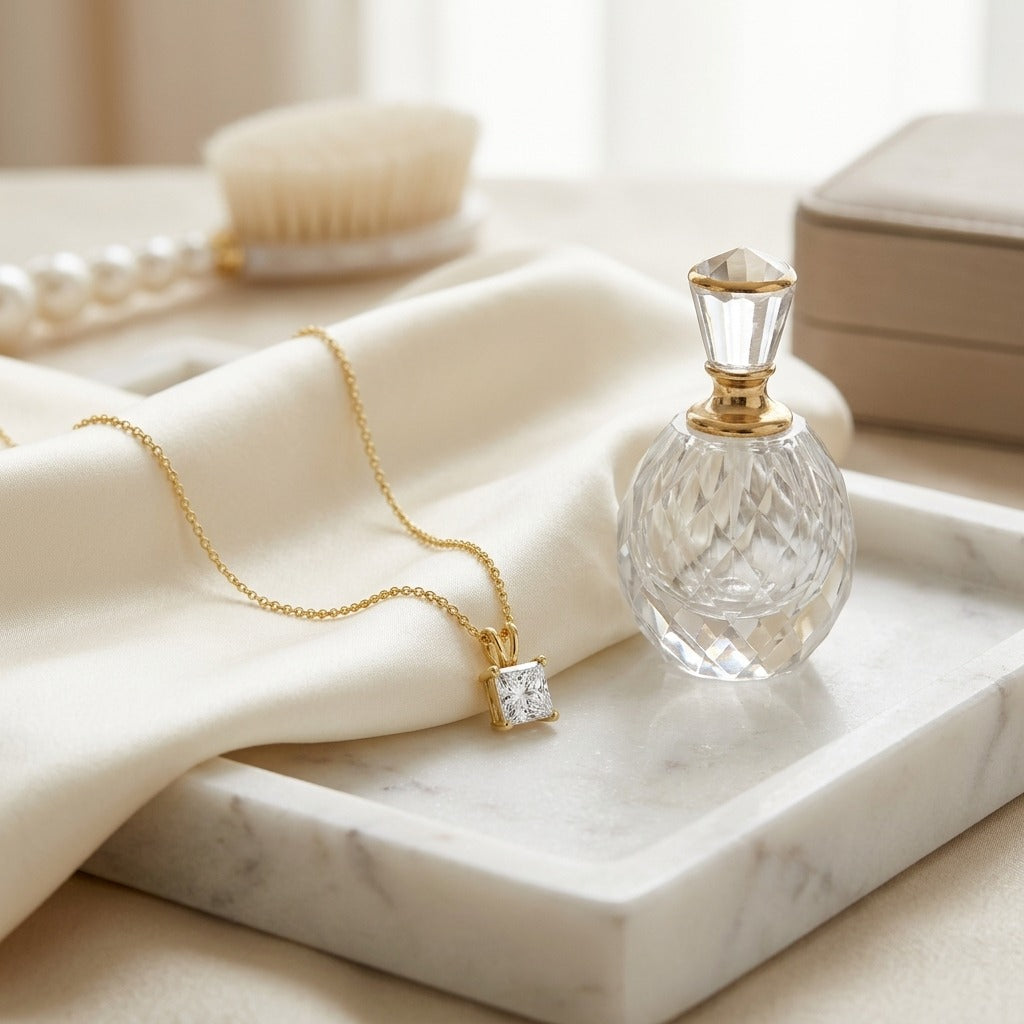 Princess Diamond Solitaire Pendant in a 14k Yellow Gold 4-Prong Basket Setting, 1ct. T.w. (I, Vs2 Igi) — marble silk