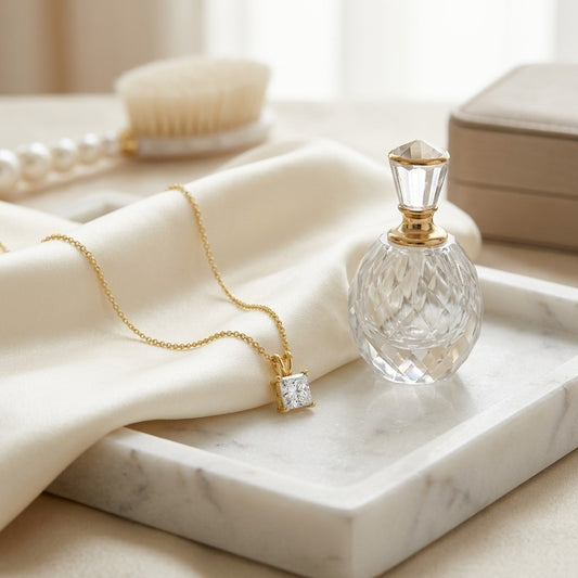 Princess Diamond Solitaire Pendant in a 14k Yellow Gold 4-Prong Basket Setting, 1ct. T.w. (I, Vs2 Igi) — marble silk