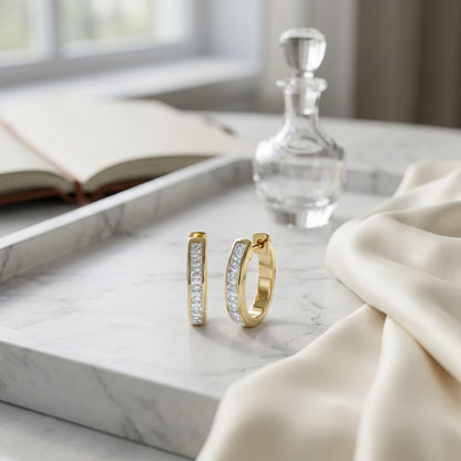 Diamond Princess Cut Channel Hinged Hoop Earrings In 14k Yellow Gold (1 Ctw) — atelier still life