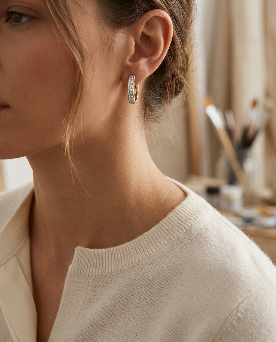 Diamond Princess Cut Channel Hinged Hoop Earrings In 14k Yellow Gold (1 Ctw) — editorial close-up