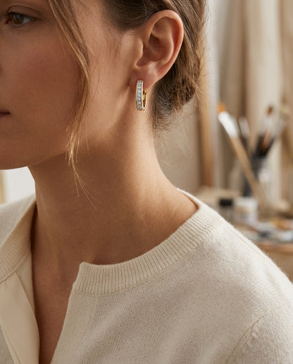 Diamond Princess Cut Channel Hinged Hoop Earrings In 14k Yellow Gold (1 Ctw) — editorial close-up