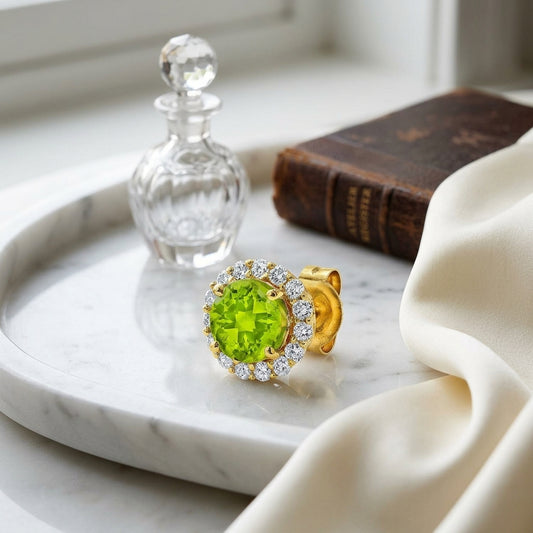 Round Peridot & Diamond Earrings In 14k Yellow Gold — atelier still life
