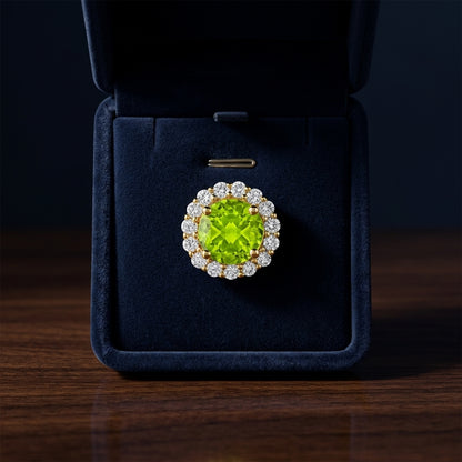 Round Peridot & Diamond Earrings In 14k Yellow Gold — gift presentation