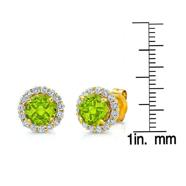 Round Peridot & Diamond Earrings In 14k Yellow Gold