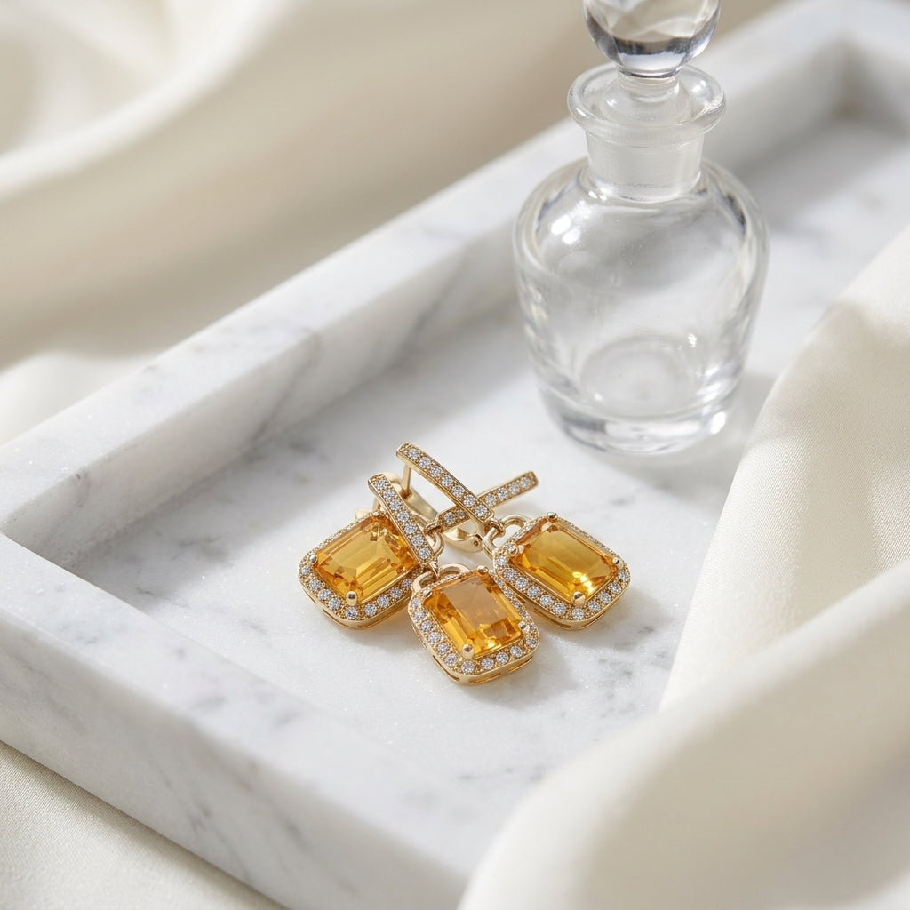 14k Citrine, Diamond, And Gold Earring — atelier still life