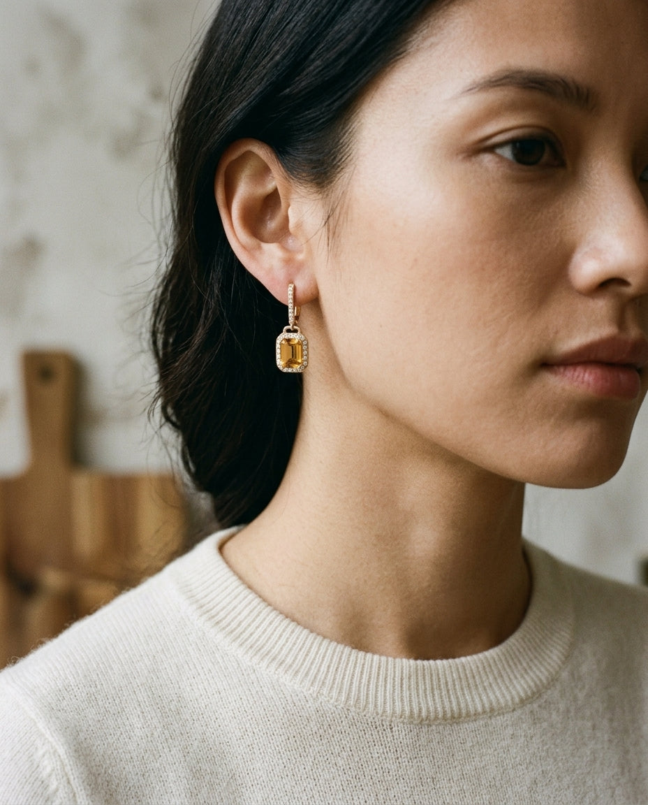 14k Citrine, Diamond, And Gold Earring — editorial close-up