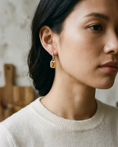 14k Citrine, Diamond, And Gold Earring — editorial close-up