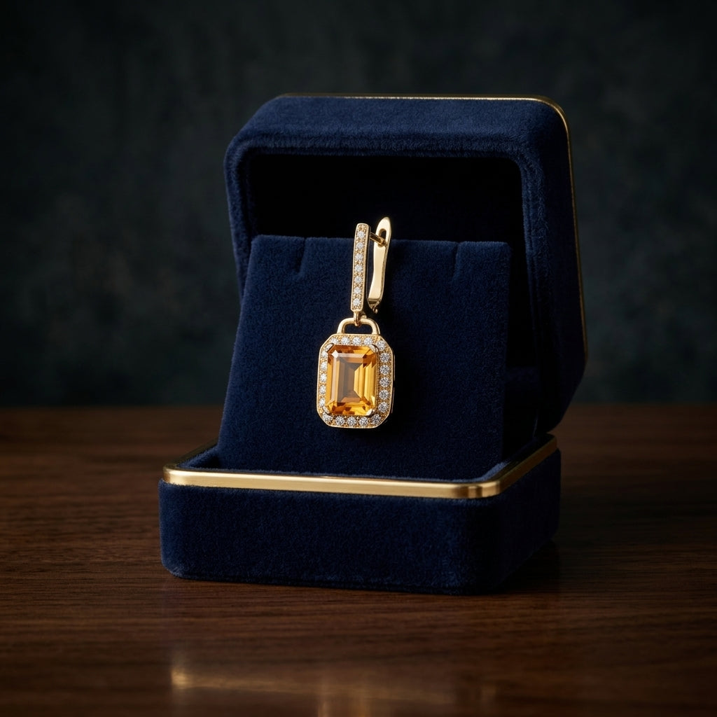 14k Citrine, Diamond, And Gold Earring — gift presentation
