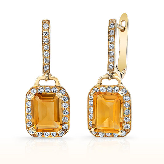 14k Citrine, Diamond, And Gold Earring