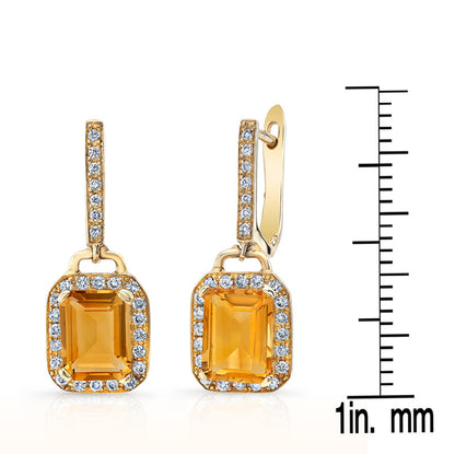 14k Citrine, Diamond, And Gold Earring