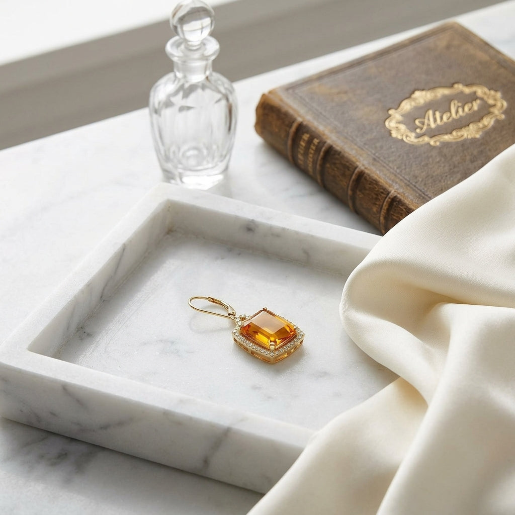 Citrine & Diamond Drop Earrings In 14k Yellow Gold — atelier still life
