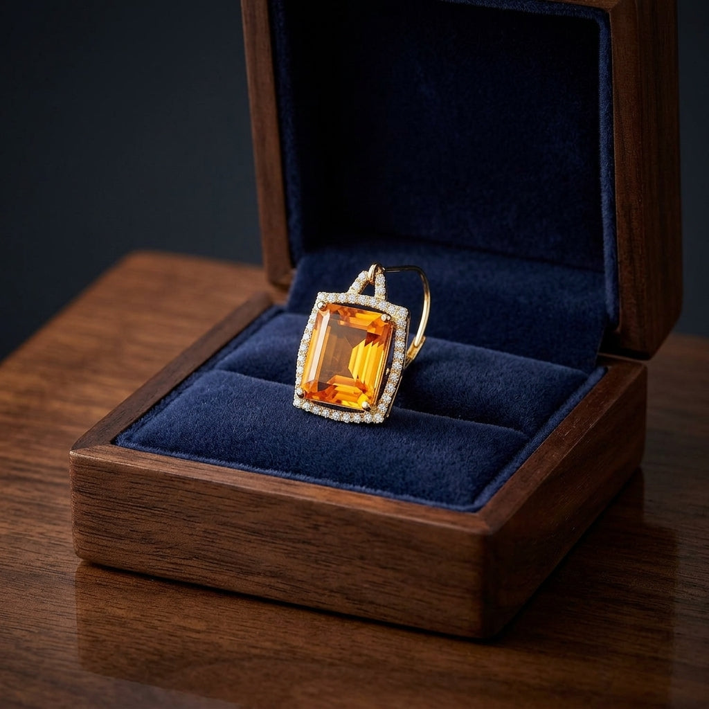 Citrine & Diamond Drop Earrings In 14k Yellow Gold — gift presentation