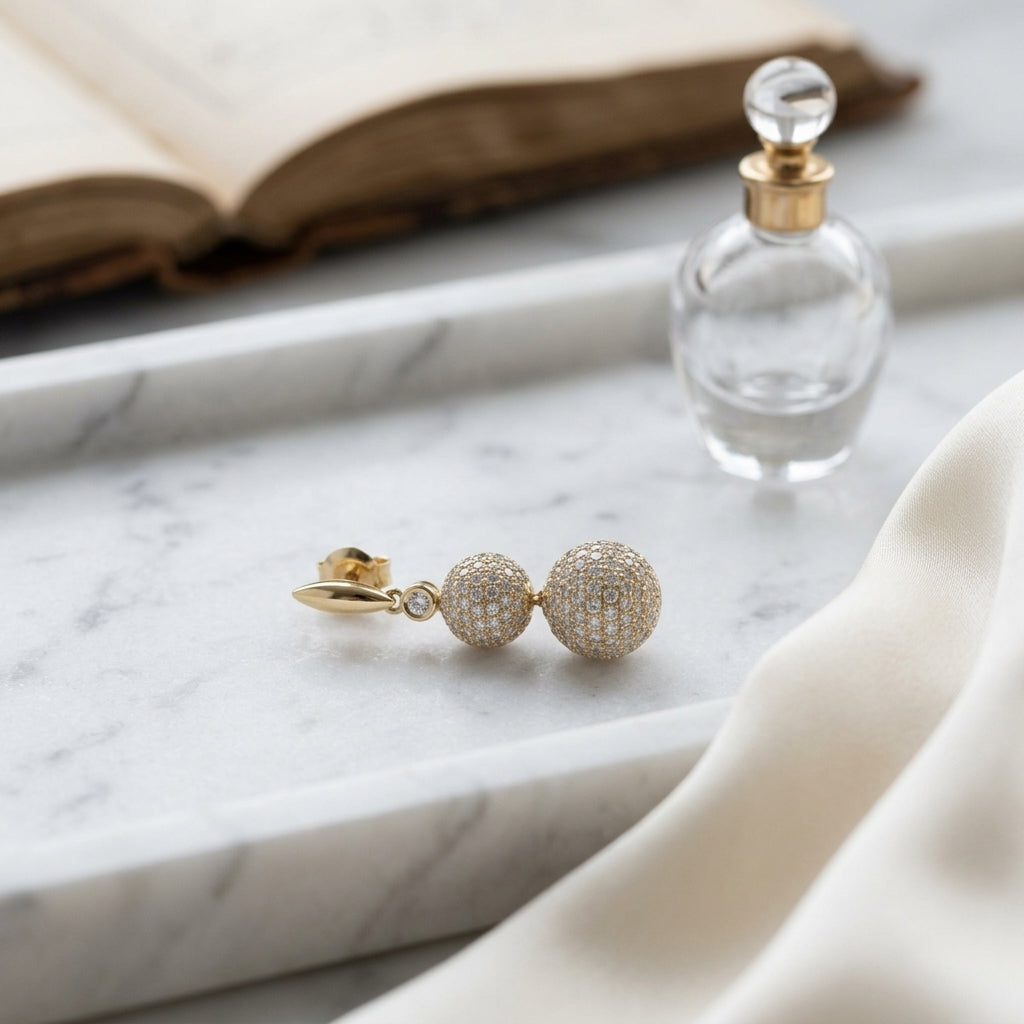 Diamond Glisten Ball Dangle Earrings In 14k Yellow Gold — atelier still life