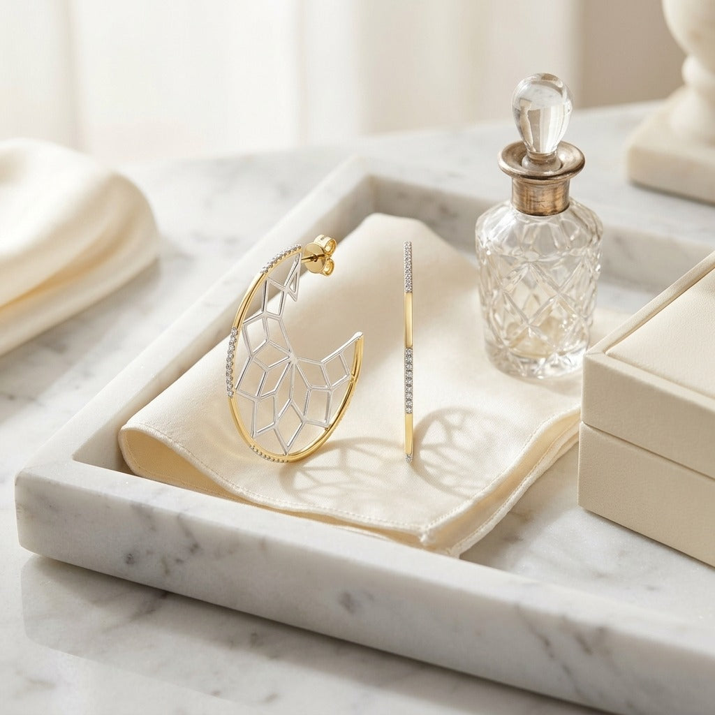 Diamond Snowflake Earrings in 14k Yellow Gold 1/3ctw — marble silk