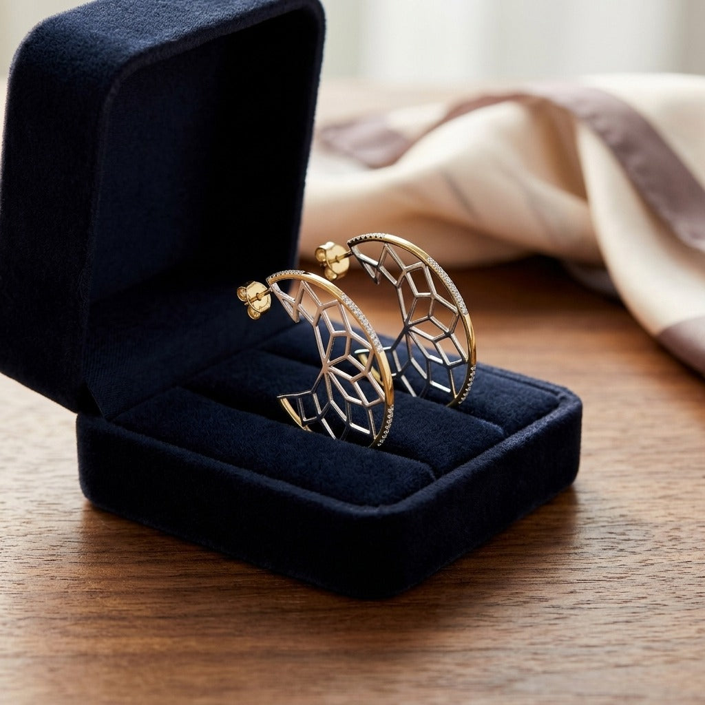 Diamond Snowflake Earrings in 14k Yellow Gold 1/3ctw — velvet box