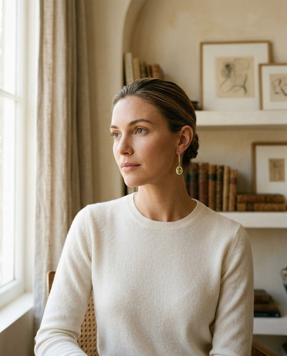 Peridot and Diamond Oval Halo Leverback Earrings in 14k Yellow Gold 1/4ctw — portrait full